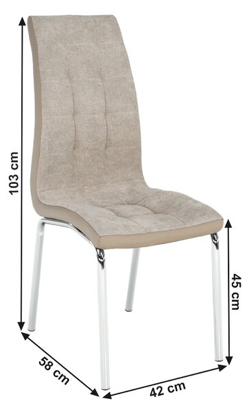 Scaun dining GERDA NEW, bej/crom, textil/piele ecologica/metal, 42x58x