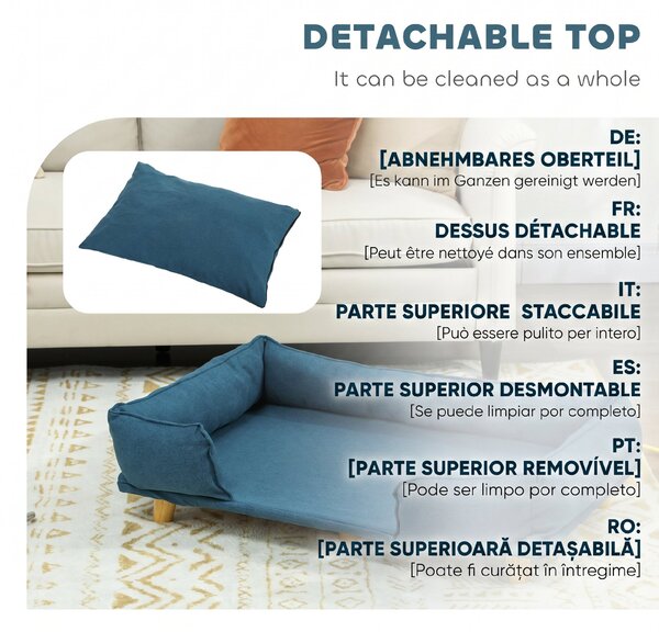 PawHut Canapea pentru Câini până la 30 kg cu Pernă Detașabilă, 96x66x24 cm, Albastru | Aosom Romania