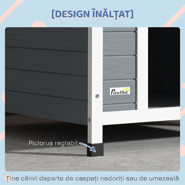 PawHut Cușcă pentru Câini, Casă din Lemn pentru Câini cu Podea Detașabilă, Adăpost pentru Animale de Companie cu Lemn Anticoroziv, 84x99x87 cm, Gri