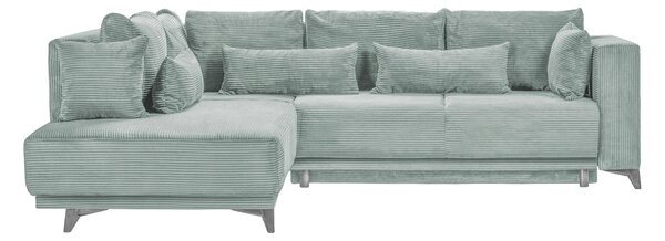 Colțar Extensibil NOMAD, cu ladă de depozitare, variante stânga/dreapta 280x215x90 cm, Verde-Salvie-Zoom / Stanga