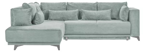 Colțar Extensibil NOMAD, cu ladă de depozitare, variante stânga/dreapta 280x215x90 cm, Verde-Salvie-Zoom / Stanga
