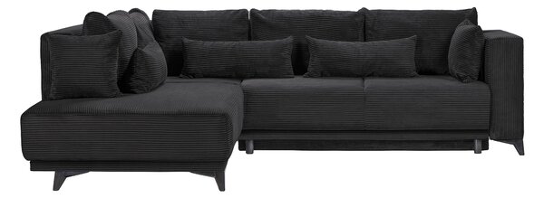 Colțar Extensibil NOMAD, cu ladă de depozitare, variante stânga/dreapta 280x215x90 cm, Negru-Zoom / Stanga