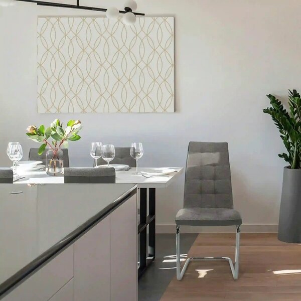 Scaun SALOMA NEW, gri, stofa clasica/pielele ecologica/metal, 42x56.5x