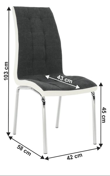 Scaun bucatarie GERDA NEW, gri inchis/alb, piele ecologica/metal, 42x5
