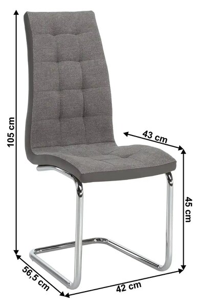 Scaun SALOMA NEW, gri, stofa clasica/pielele ecologica/metal, 42x56.5x