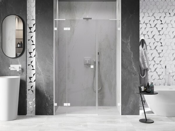 Mexen Lunar L, ușă de duș cu balamale pe stânga 120 cm, sticlă transparentă de 8 mm, profil alb, 834SL-120-050-20-00-L
