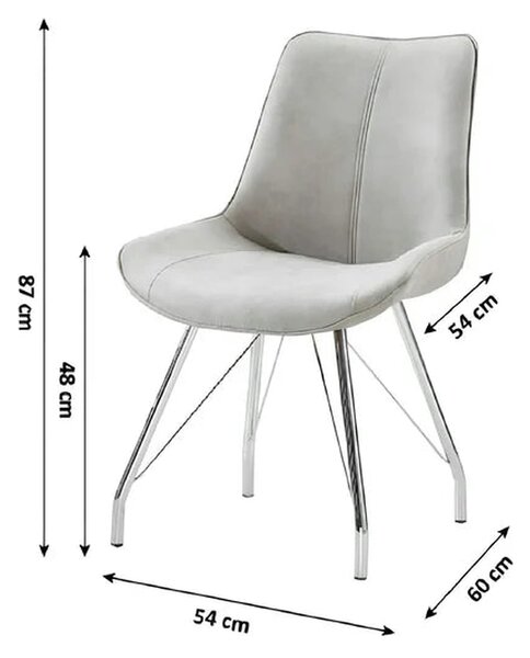 Scaun MADORA, gri/crom, textil cu efect de piele intoarsa/metal, 54x60