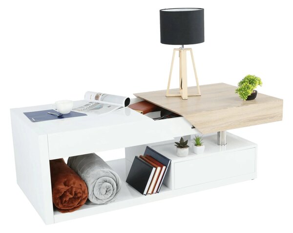 Masuta cafea MELIDA, alb/stejar sonoma, 120x60x43 cm