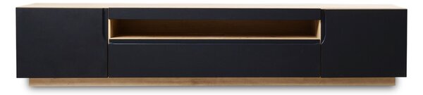 Comodă TV Loftia 200 cm cu două uși și nișă - artisan / negru mat