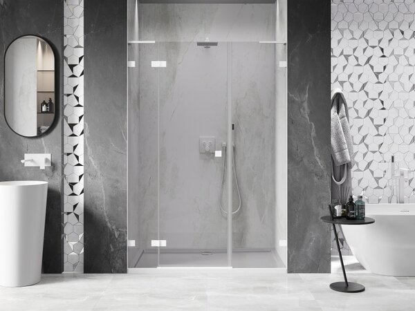 Mexen Lunar L, ușă de duș cu balamale pe stânga 120 cm, sticlă transparentă de 8 mm, profil alb, 834SL-120-050-20-00-L