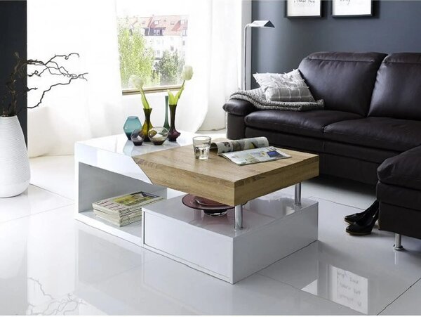 Masuta cafea MELIDA, alb/stejar sonoma, 120x60x43 cm