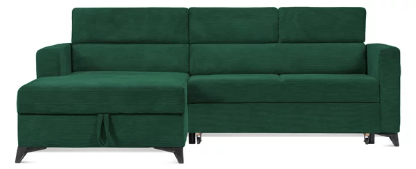 Colțar Extensibil MIZZONI, cu lada depozitare, tetiere reglabile, 250 x 175 x 94 cm, Verde-Run-Again / Stanga
