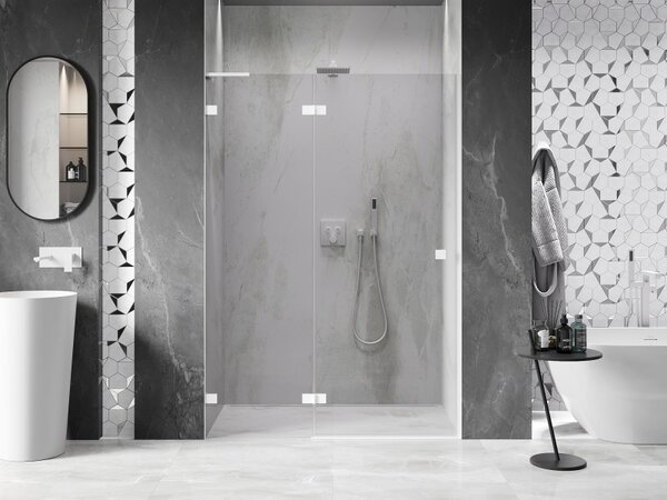 Mexen Lunar L, ușă de duș pivotantă stânga 130 cm, sticlă transparentă de 8 mm, profil alb, 834L-130-000-20-00-L