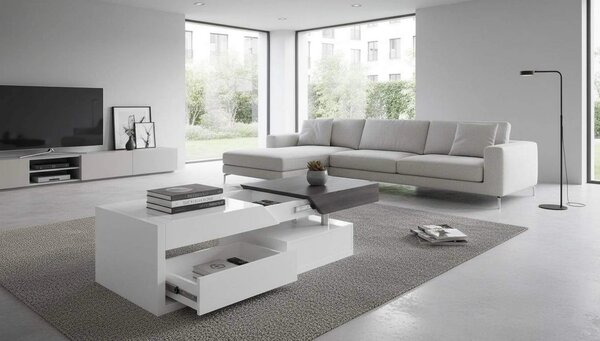 Masuta de cafea MELIDA, alb/gri, 120x60x43 cm