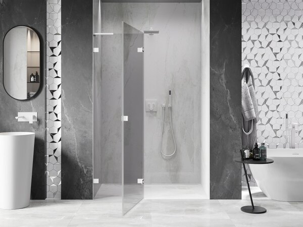 Mexen Lunar L, ușă de duș pivotantă stânga 130 cm, sticlă transparentă de 8 mm, profil alb, 834L-130-000-20-00-L