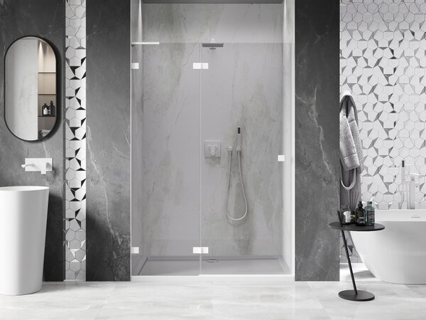 Mexen Lunar L, ușă de duș pivotantă stânga 130 cm, sticlă transparentă de 8 mm, profil alb, 834L-130-000-20-00-L