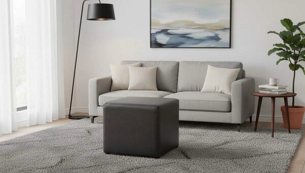 Taburet NIKI NEW, negru, piele ecologica, 36x36x36 cm