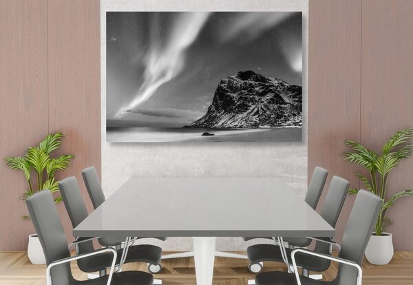 Tablou aurora polară în Norvegia în design alb-negru
