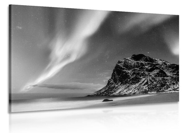 Tablou aurora polară în Norvegia în design alb-negru