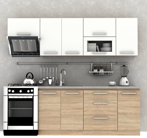 Set bucatarie NOVA PLUS, stejar sonoma/alb, PAL, 240 cm