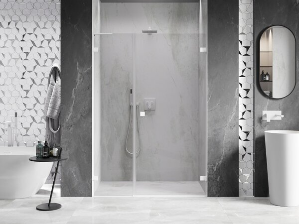 Ușă de duș pivotantă Mexen Lunar-B, L, dreapta, 115 cm, sticlă transparentă de 8 mm, profil alb, 832SL-115-050-20-00-P