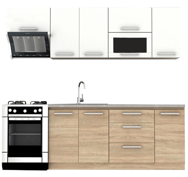 Set bucatarie NOVA PLUS, stejar sonoma/alb, PAL, 240 cm