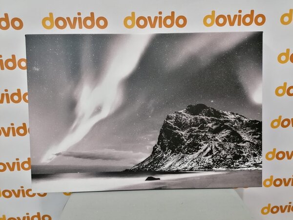 Tablou aurora polară în Norvegia în design alb-negru