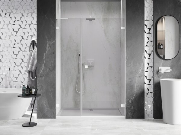 Ușă de duș pivotantă Mexen Lunar-B, L, dreapta, 115 cm, sticlă transparentă de 8 mm, profil alb, 832SL-115-050-20-00-P