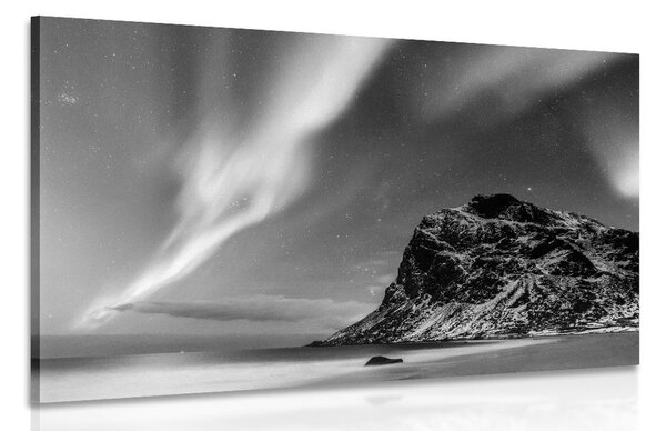 Tablou aurora polară în Norvegia în design alb-negru