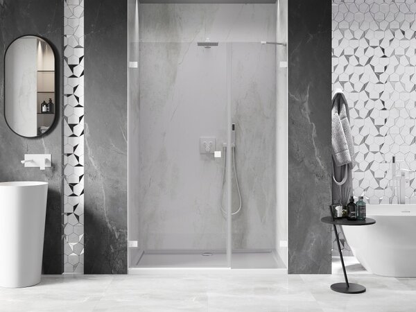 Mexen Lunar-B, ușă de duș pivotantă stânga 110 cm, sticlă transparentă de 8 mm, profil alb, 832S-110-050-20-00-L