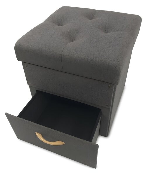 Taburet SULOT TYP 1, stofa clasica gri inchis, cu spatiu depozitare, 4