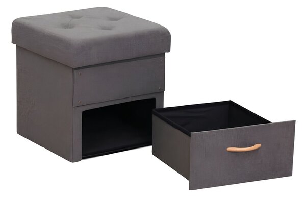 Taburet SULOT TYP 1, stofa clasica gri inchis, cu spatiu depozitare, 4