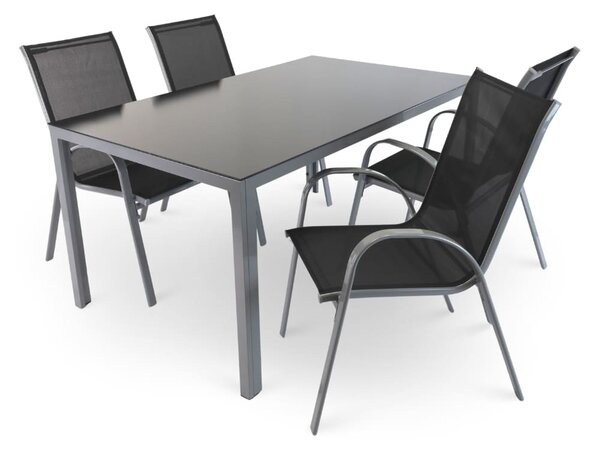 Set gradina Lucio 2, dreptunghi - 4 locuri, negru / gri