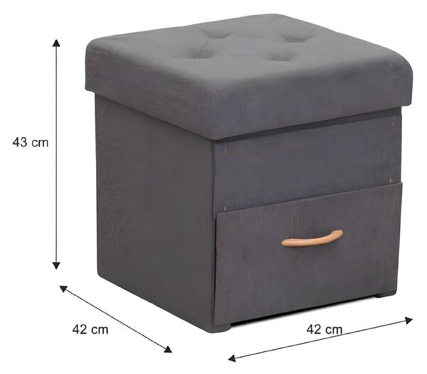 Taburet SULOT TYP 1, stofa clasica gri inchis, cu spatiu depozitare, 4