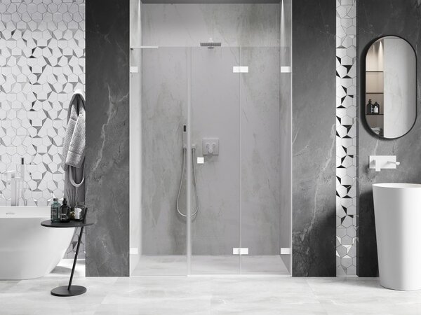Ușă de duș pliabilă Mexen Lunar-F, dreapta, 110 cm, sticlă transparentă de 8 mm, profil alb, 836SL-110-050-20-00-P