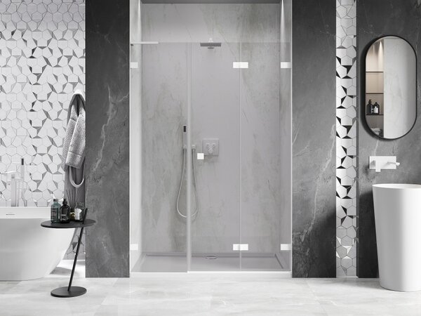 Ușă de duș pliabilă Mexen Lunar-F, dreapta, 110 cm, sticlă transparentă de 8 mm, profil alb, 836SL-110-050-20-00-P