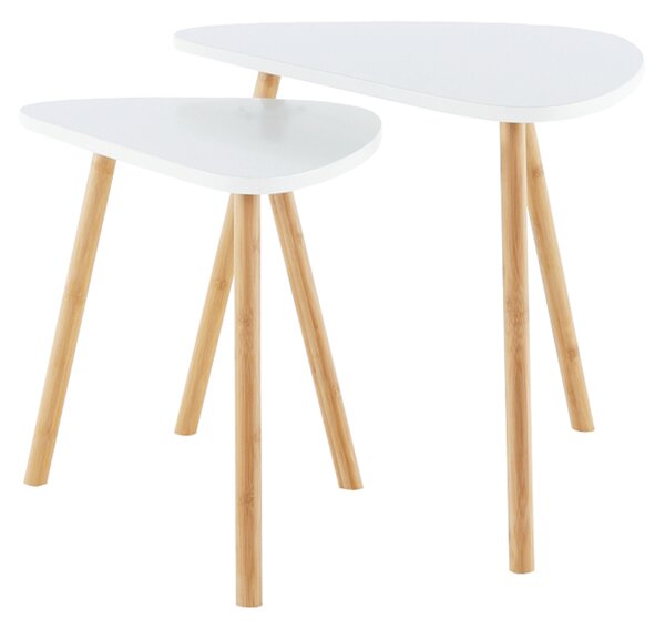 Set 2 masute cafea BISMAK, alb/stejar