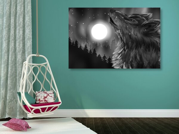 Tablou luna lupului în design alb-negru