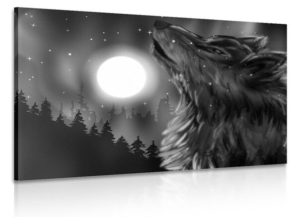 Tablou luna lupului în design alb-negru