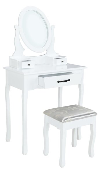 Masa de toaleta LINET NEW, alb/auriu, cu taburet si oglinda, 72x40x136