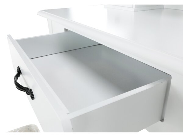 Masa de toaleta LINET NEW, alb/auriu, cu taburet si oglinda, 72x40x136