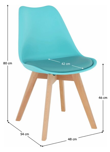 Scaun BALI NEW, mentol/fag, piele ecologica/plastic/lemn, 48x56x81 cm