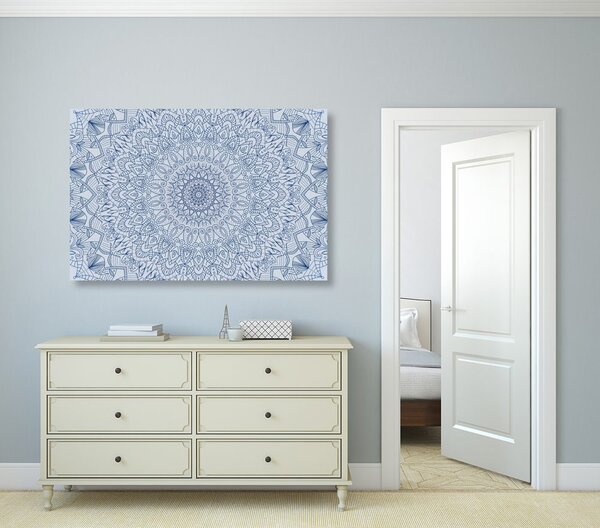 Tablou Mandala decorativă detaliată în culoarea albastră