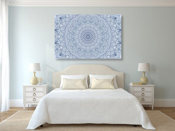Tablou Mandala decorativă detaliată în culoarea albastră