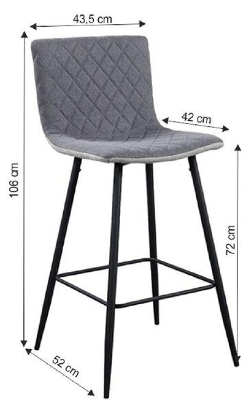 Scaun bar TORANA, gri/negru, stofa clasica/metal, 41x52x106 cm