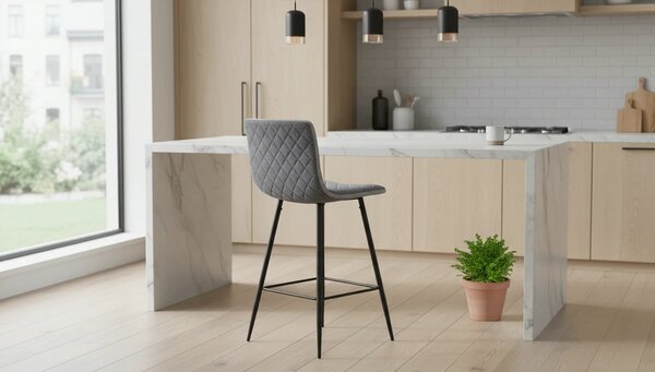 Scaun bar TORANA, gri/negru, stofa clasica/metal, 41x52x106 cm
