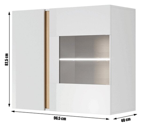 Vitrina CITY, alb/stejar, PAL melaminat/sticla, 97x40x83 cm