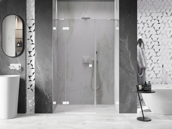 Ușă de duș Mexen Lunar, cu balamale pe stânga, 120 cm, sticlă transparentă de 8 mm, profil alb, 834S-120-050-20-00-L