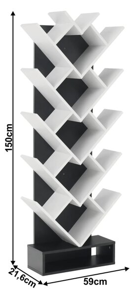 Biblioteca VEVEY, alb/negru, PAL melaminat, 59x22x150 cm