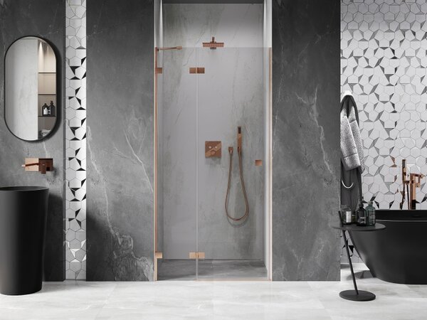 Mexen Lunar, ușă de duș cu balamale pe stânga 70 cm, sticlă transparentă de 8 mm, profil mat cupru, 834-070-000-65-00-L